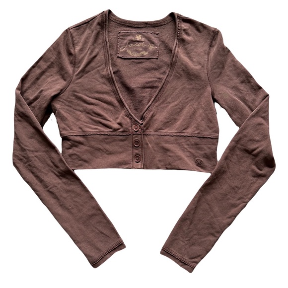 Brown long sleeve v neck open chest bottom down top - Picture 1 of 4
